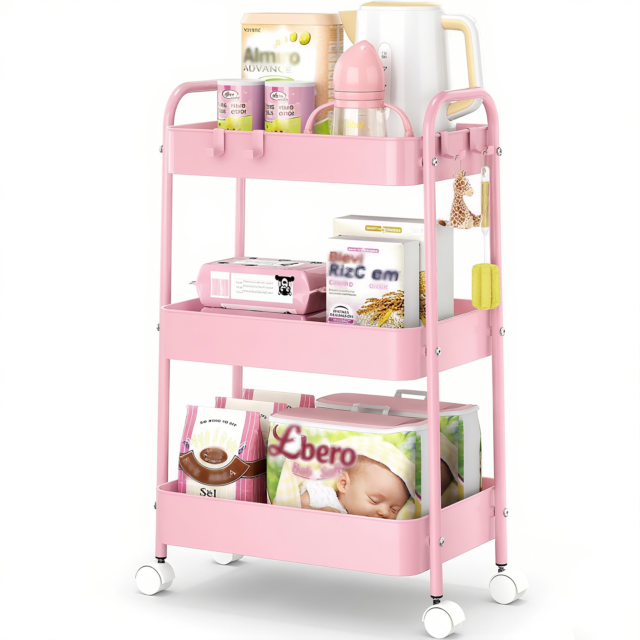 Baby Nursery Essentials - 3 Katmanlı Tekerlekli Metal Araba Modern