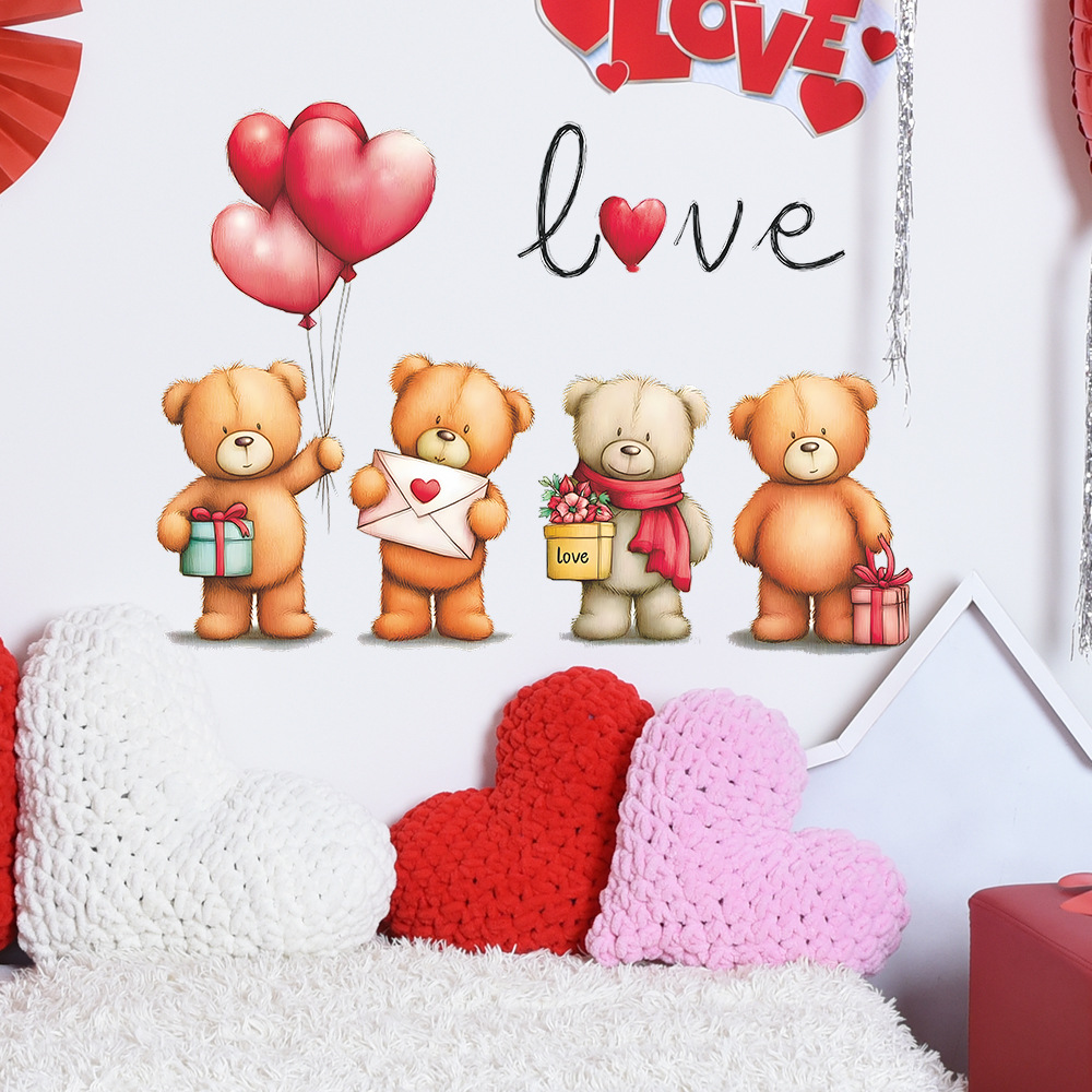 Baby Nursery Vinyl Wall Stickers - Romantik Karikatür Ayı Balon Duvar Sticker