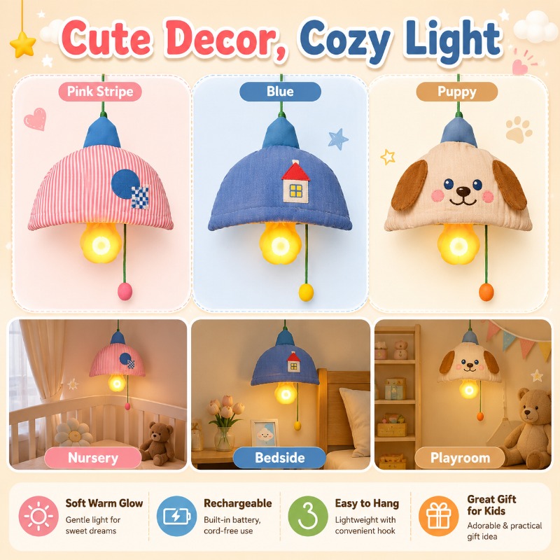 Baby Nursery Lampshade - Şarj edilebilir asılı gece lambası kumaş