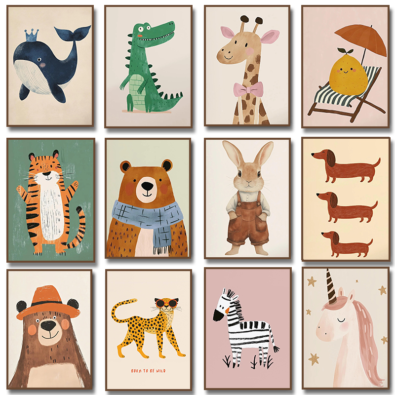 Baby Nursery Wall Art - Sevimli Hayvan İllüstrasyon Posteri Unicorn Ayı