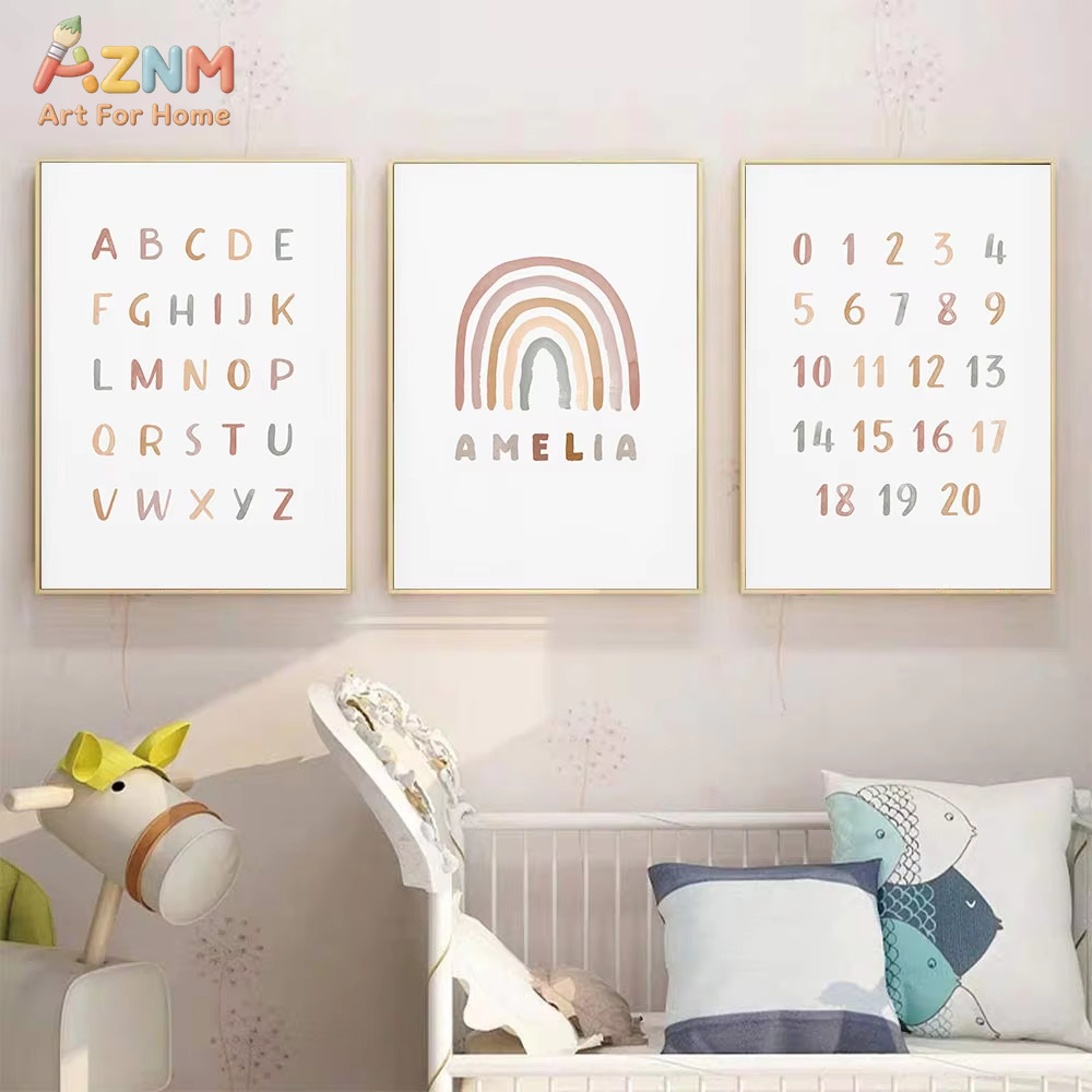 Baby Nursery Name Wall Art - Poster Özel ABC 123 Gökkuşağı Bebek