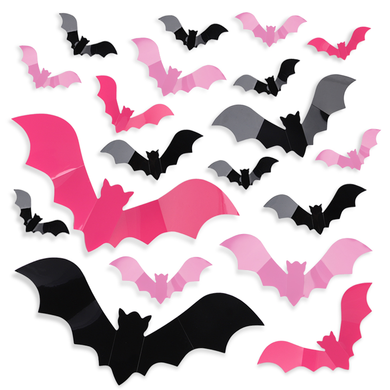 Wall Decal Nursery - 24/48 adet cadılar bayramı pembe yarasalar