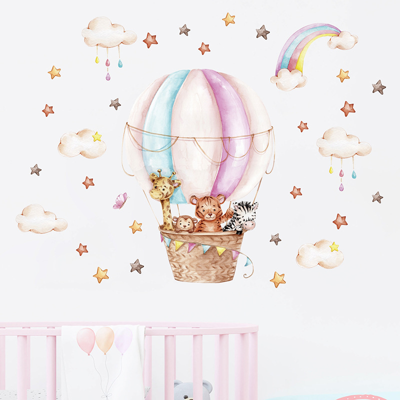 Baby Nursery Vinyl Wall Stickers - Suluboya Pembe Sıcak Hava Balonu Sevimli