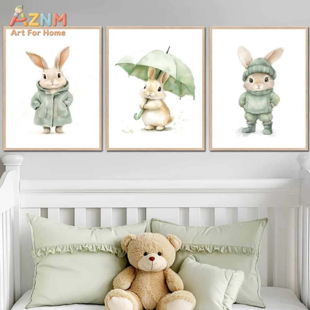 Baby Nursery Outfits - AZNM Suluboya Yeşil Kıyafet Tavşan Tuval