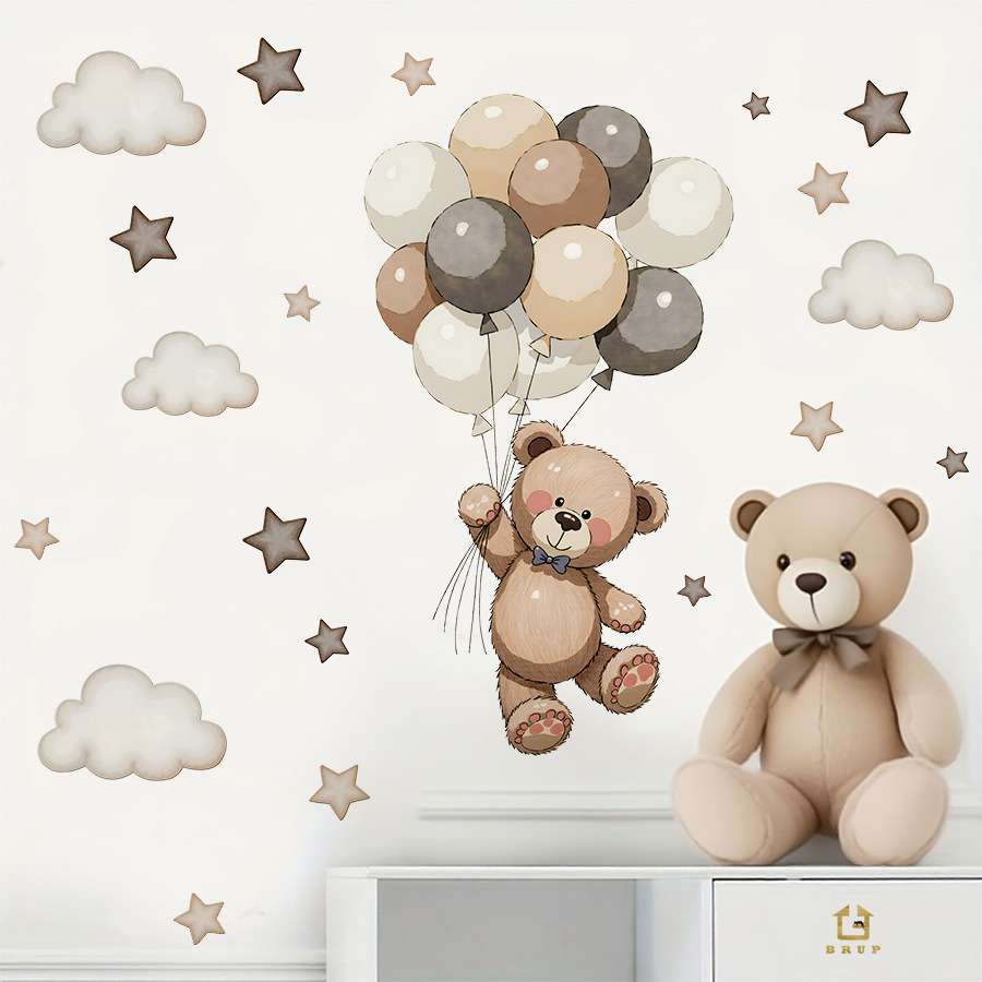 Baby Nursery Vinyl Wall Stickers - Karikatür oyuncak ayı balonlar duvar sticker
