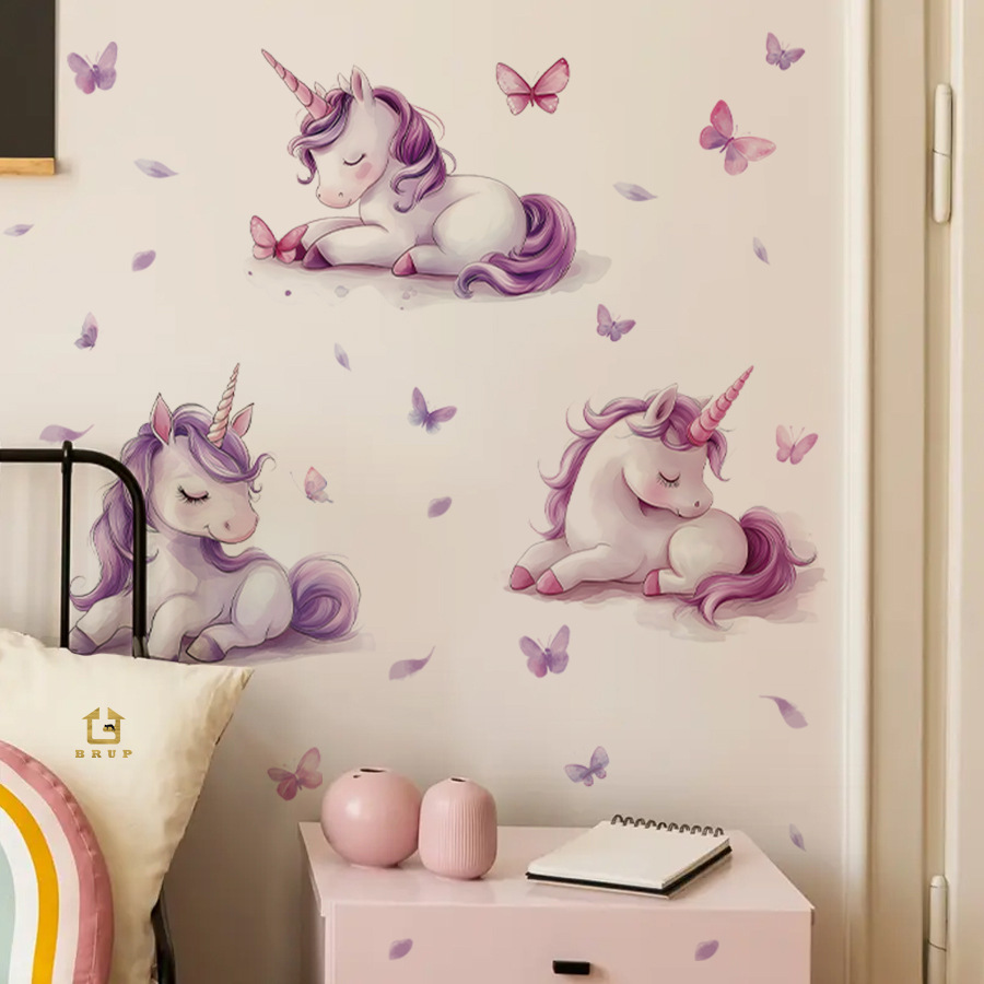 Baby Nursery Vinyl Wall Stickers - Karikatür Fantezi Unicorn Duvar Sticker DIY