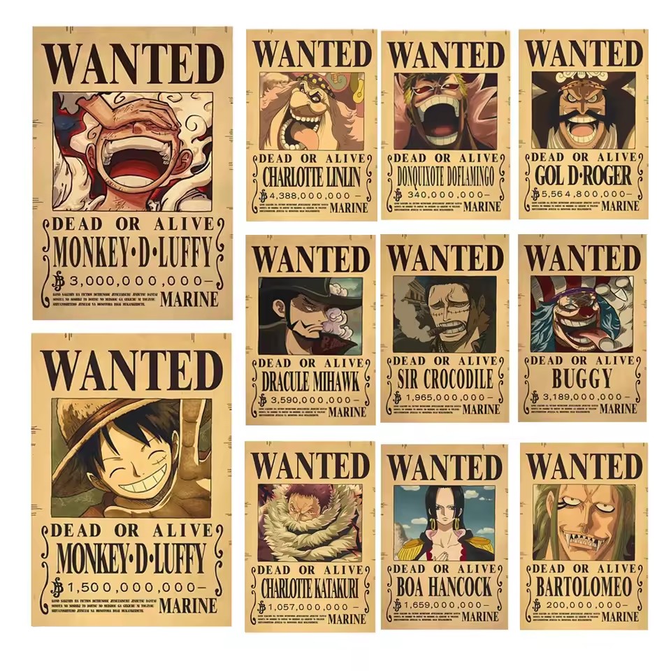 Wall Decal Nursery - Anime One Piece Bounty Aranıyor Posterleri