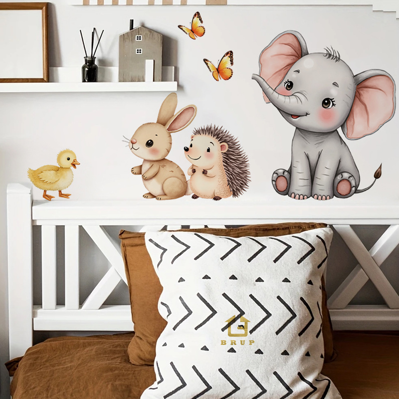 Wall Decal Nursery - Karikatür Hayvan Duvar Sticker - Fil