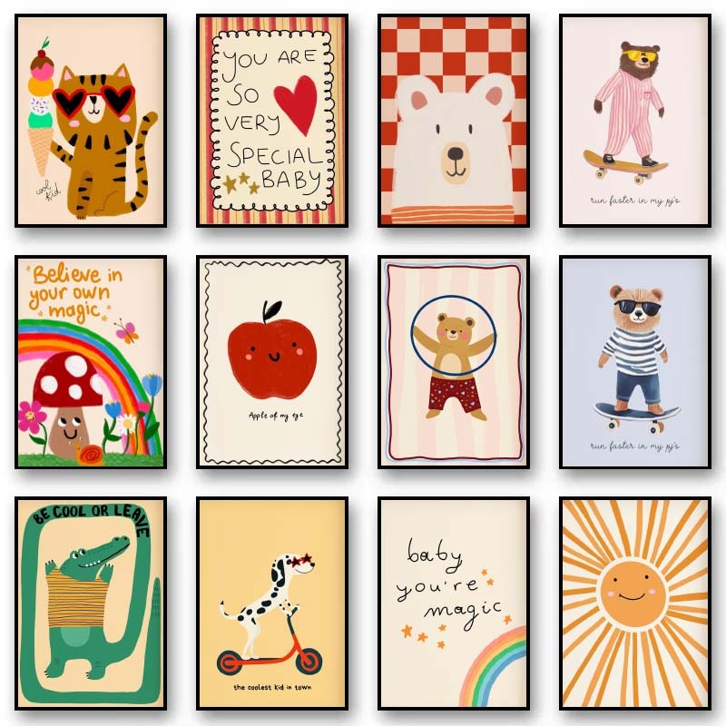 Baby Nursery Wall Art - Hayvanlar Poster Baskıları İskandinav Çiçekli Tavşanlar