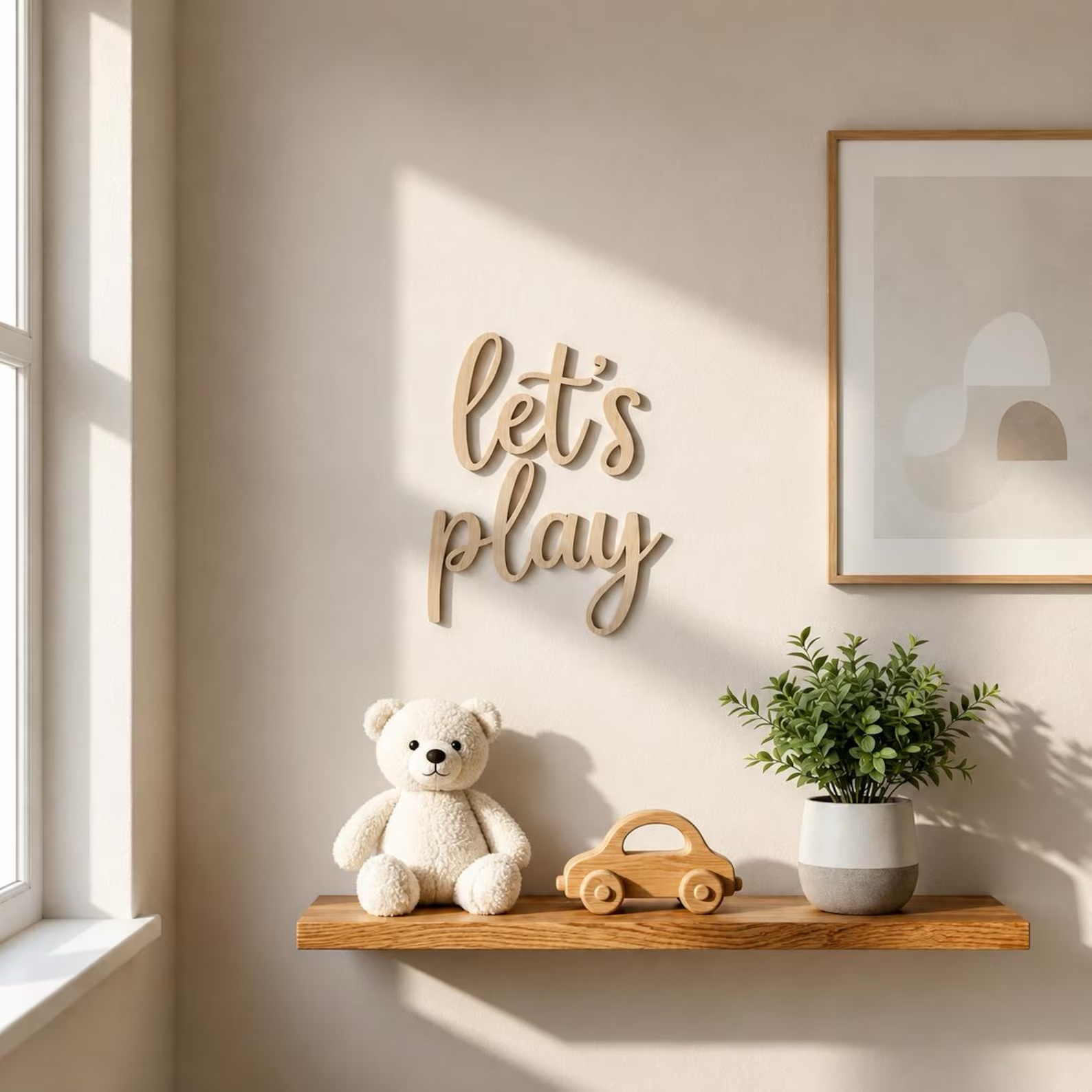 Baby Nursery Wall Art - Oynayalım Ahşap Duvar Tabelası, Oyun Odası