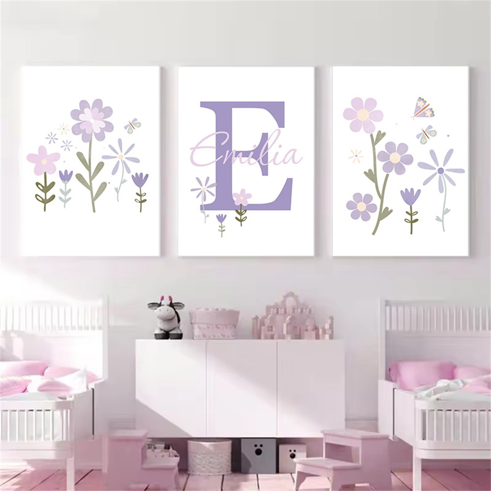 Baby Nursery Name Wall Art - Bebek Kız Adı Özel Poster Mor
