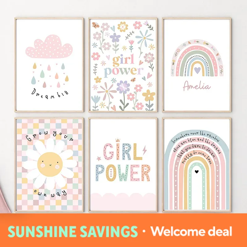 Baby Nursery Wall Art - Ayçiçeği Gökkuşağı Bulut Kalp Kreş Duvar