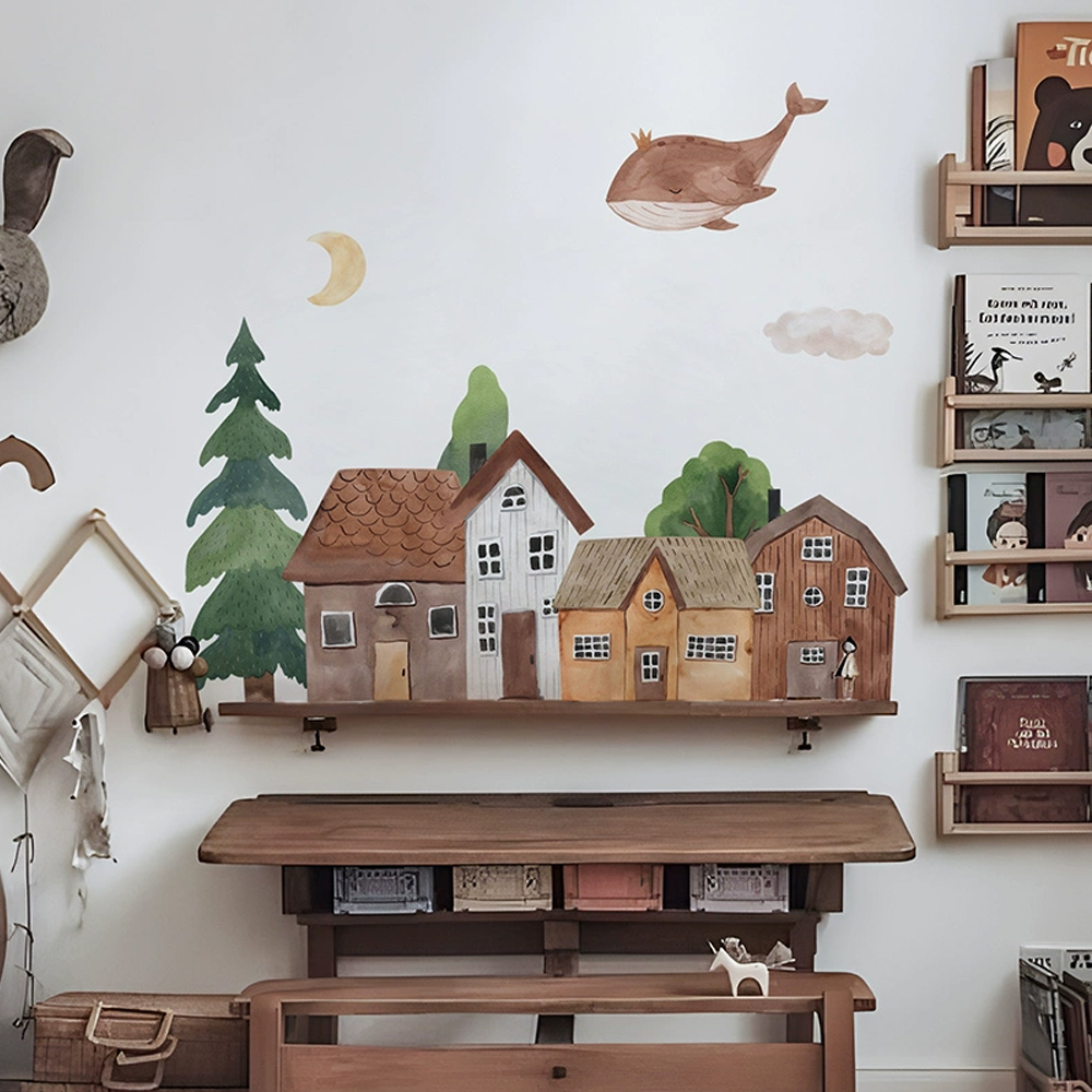 Wall Decal Nursery - Kumaş karikatür orman eski şehir duvar