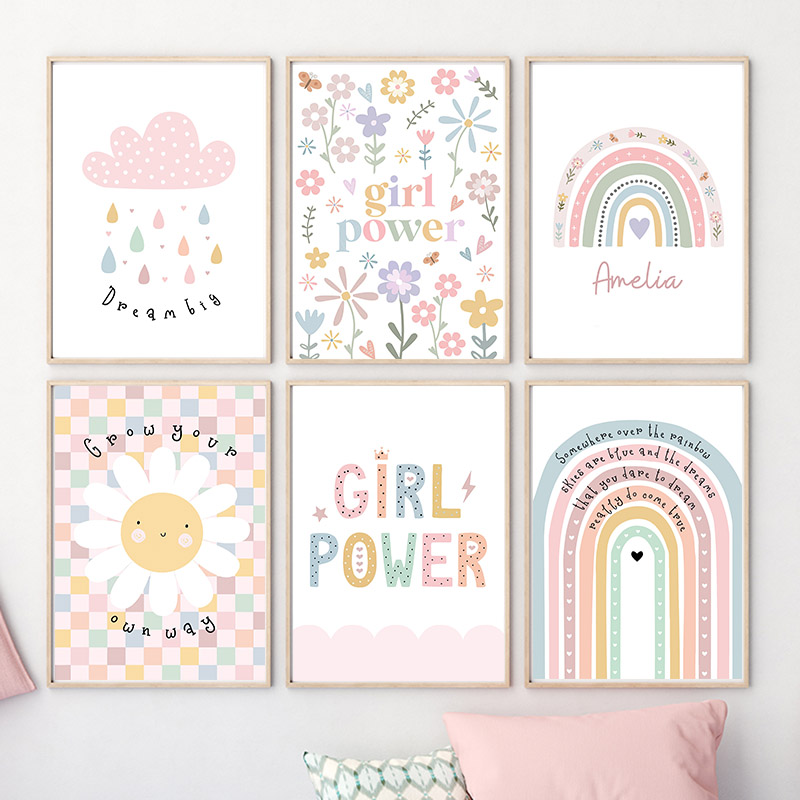 Baby Nursery Wall Art - Güneş çiçek gökkuşağı bulut kalp kreş