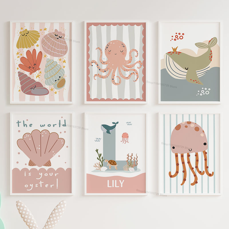 Karikatür Balina Ahtapot Deniz - Baby Nursery Name Wall Art incelemesi ve fiyatı