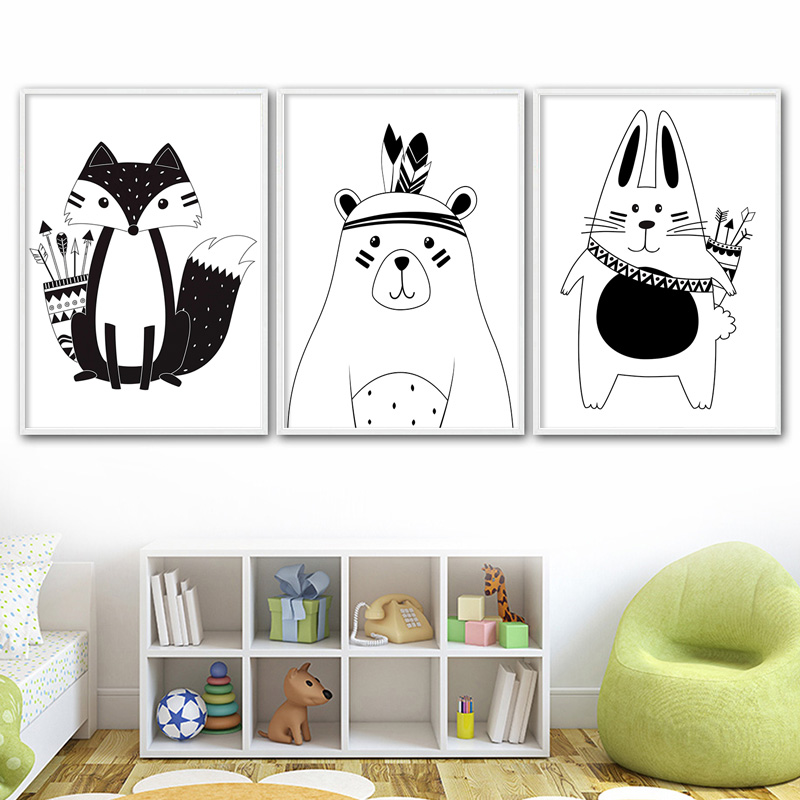 Siyah Beyaz Karikatür Ayı Tavş - Baby Nursery Name Wall Art incelemesi ve fiyatı