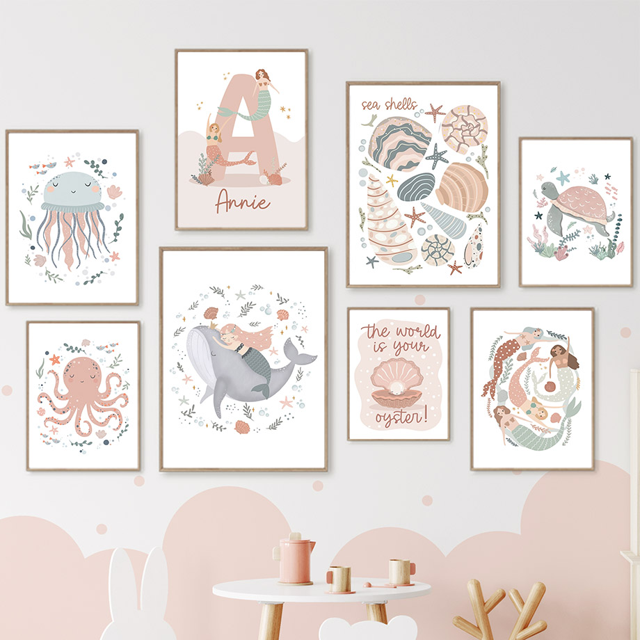 Çizgi Film Deniz Hayvanları Ba - Baby Nursery Name Wall Art incelemesi ve fiyatı