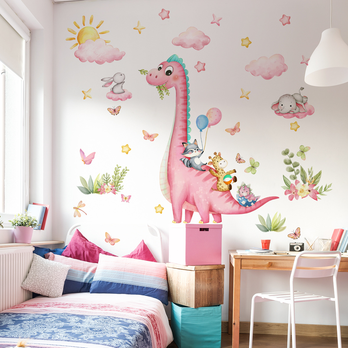 Büyük Karikatür Pembe Dinozor  - Baby Nursery Vinyl Wall Stickers incelemesi ve fiyatı