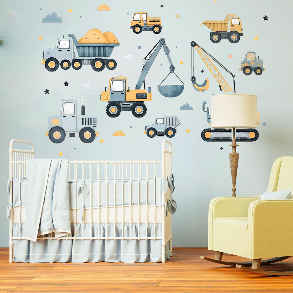 Karikatür Ekskavatör Araçlar S - Baby Nursery Wall Mural incelemesi ve fiyatı