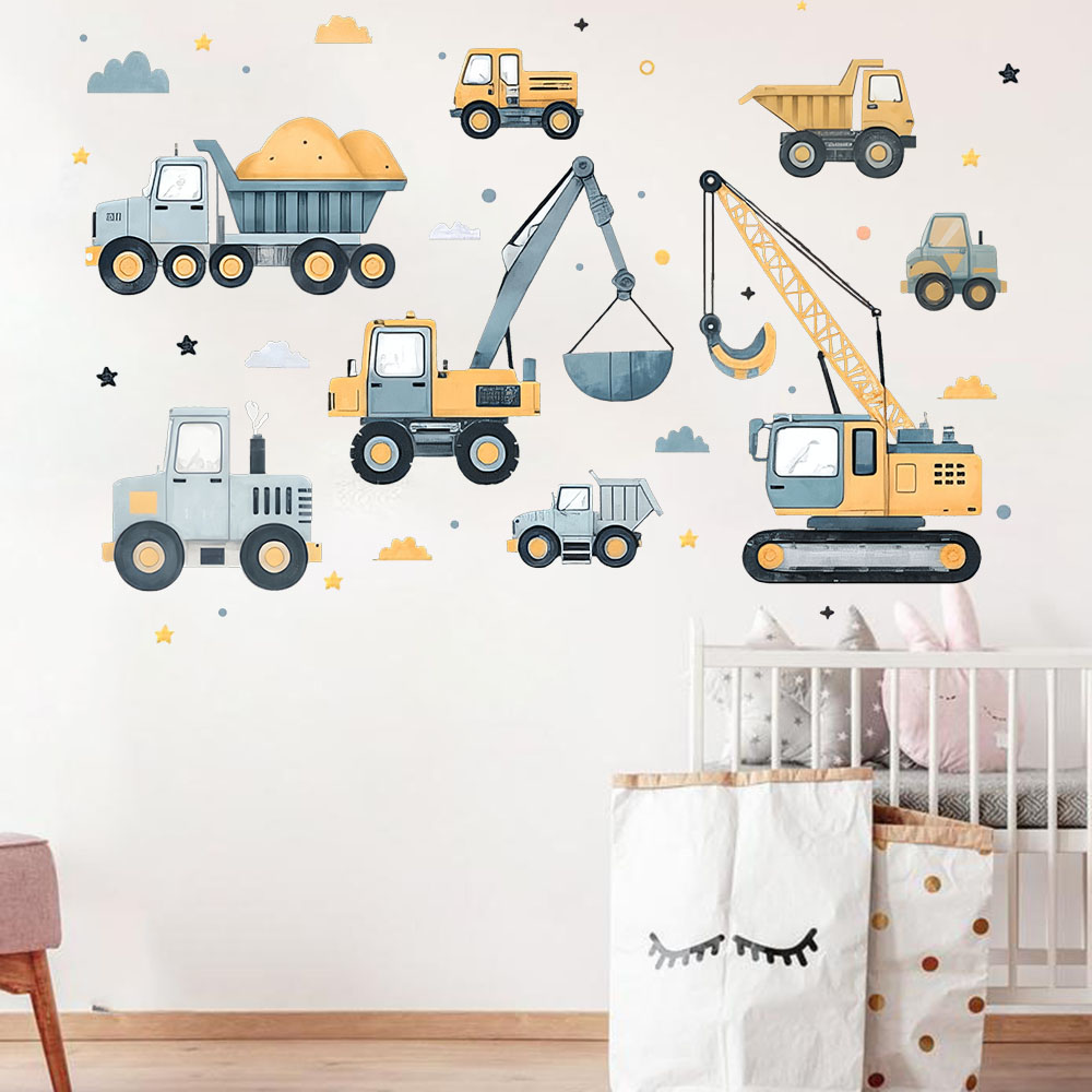 Karikatür Ekskavatör Araçlar S - Baby Nursery Wall Mural incelemesi ve fiyatı