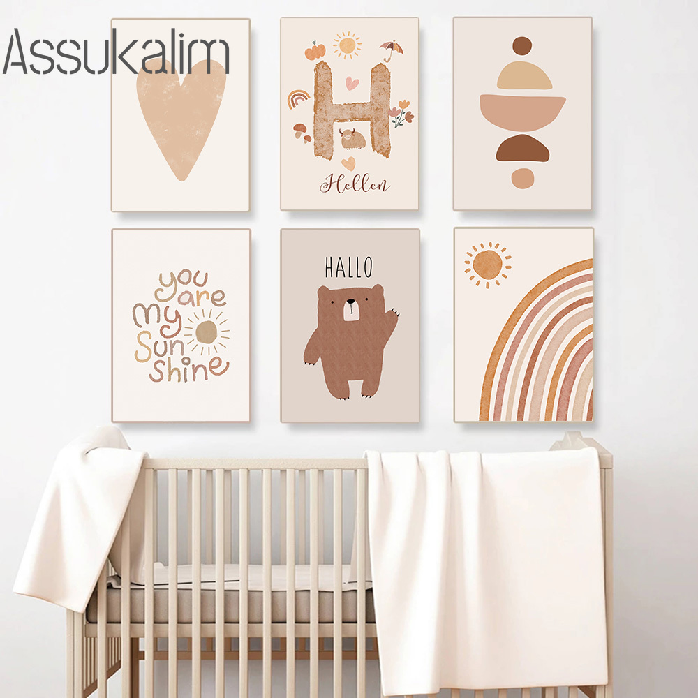 Boho duvar sanatı bej tuval Po - Baby Nursery Name Wall Art incelemesi ve fiyatı