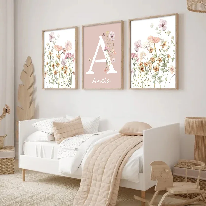 Pembe Kır Çiçekleri Kız İsimle - Baby Nursery Name Wall Art incelemesi ve fiyatı