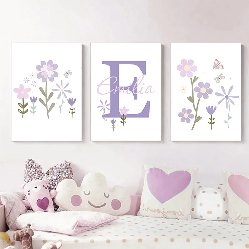 Bebek Kız Adı Özel Poster Mor  - Baby Nursery Name Wall Art incelemesi ve fiyatı