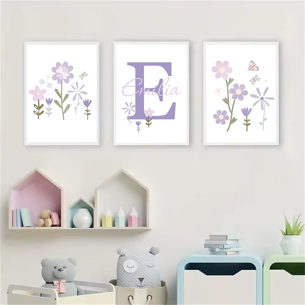 Bebek Kız Adı Özel Poster Mor  - Baby Nursery Name Wall Art incelemesi ve fiyatı