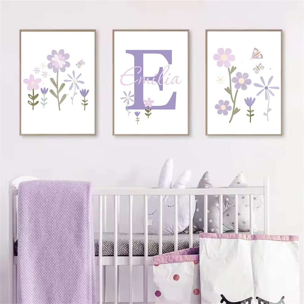 Bebek Kız Adı Özel Poster Mor  - Baby Nursery Name Wall Art incelemesi ve fiyatı