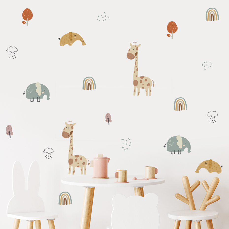 Karikatür Zürafa Fil Hayvan Du - Baby Nursery Vinyl Wall Stickers incelemesi ve fiyatı