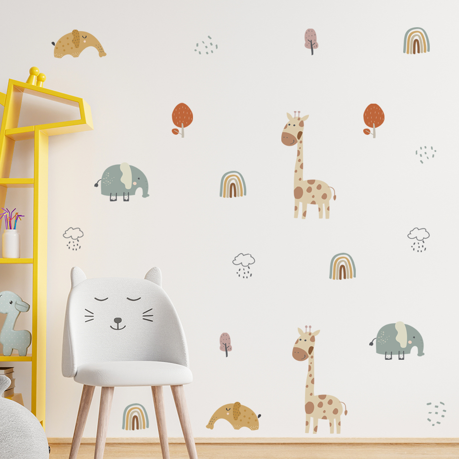 Karikatür Zürafa Fil Hayvan Du - Baby Nursery Vinyl Wall Stickers incelemesi ve fiyatı