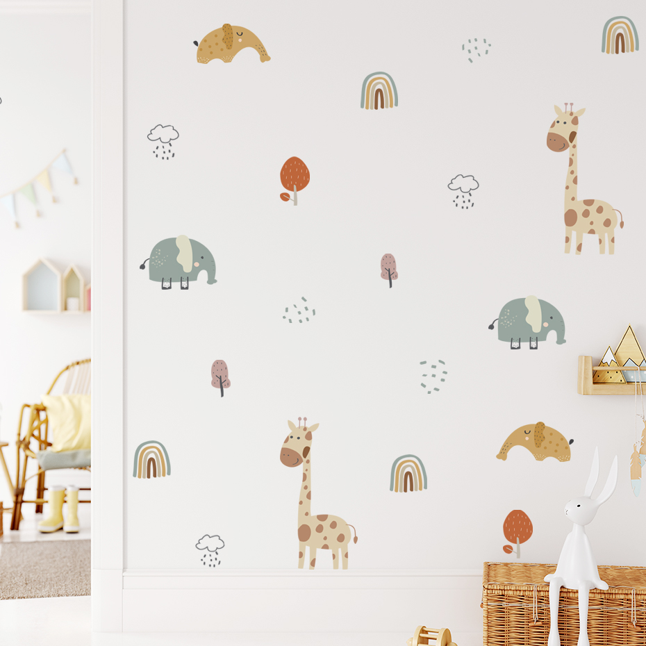 Karikatür Zürafa Fil Hayvan Du - Baby Nursery Vinyl Wall Stickers incelemesi ve fiyatı