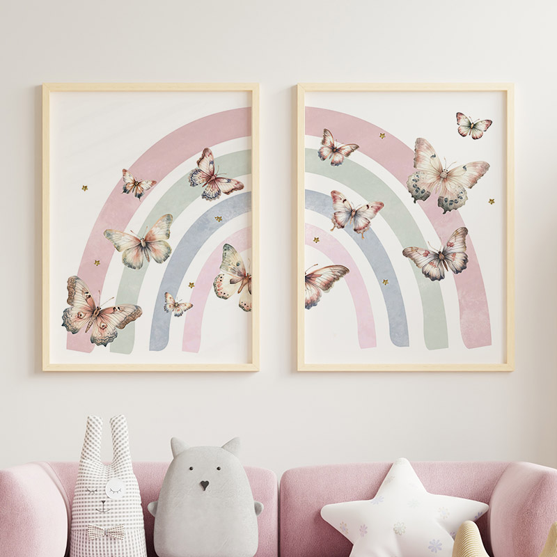 Pembe Gökkuşağı Kelebek Özel B - Baby Nursery Name Wall Art incelemesi ve fiyatı