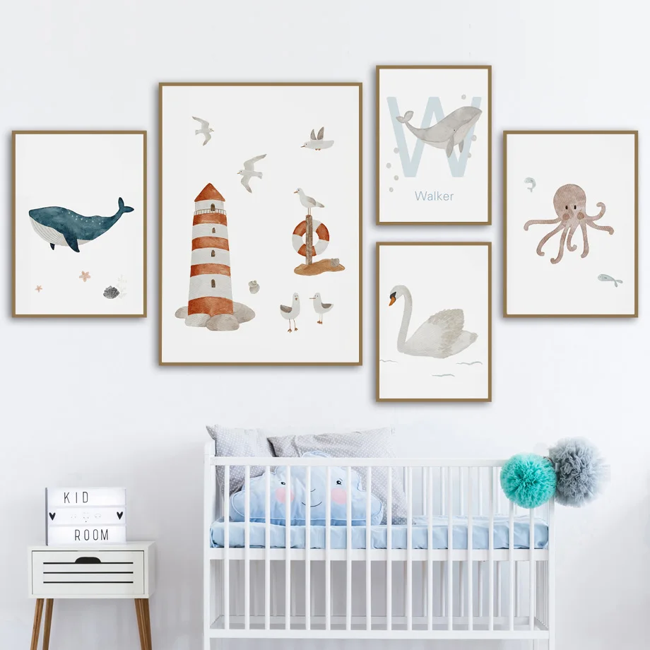 Özel Ad Balina Ahtapot Kaplumb - Baby Nursery Name Wall Art incelemesi ve fiyatı