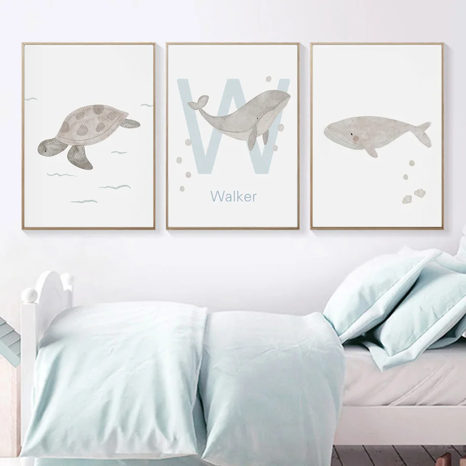 Özel Ad Balina Ahtapot Kaplumb - Baby Nursery Name Wall Art incelemesi ve fiyatı